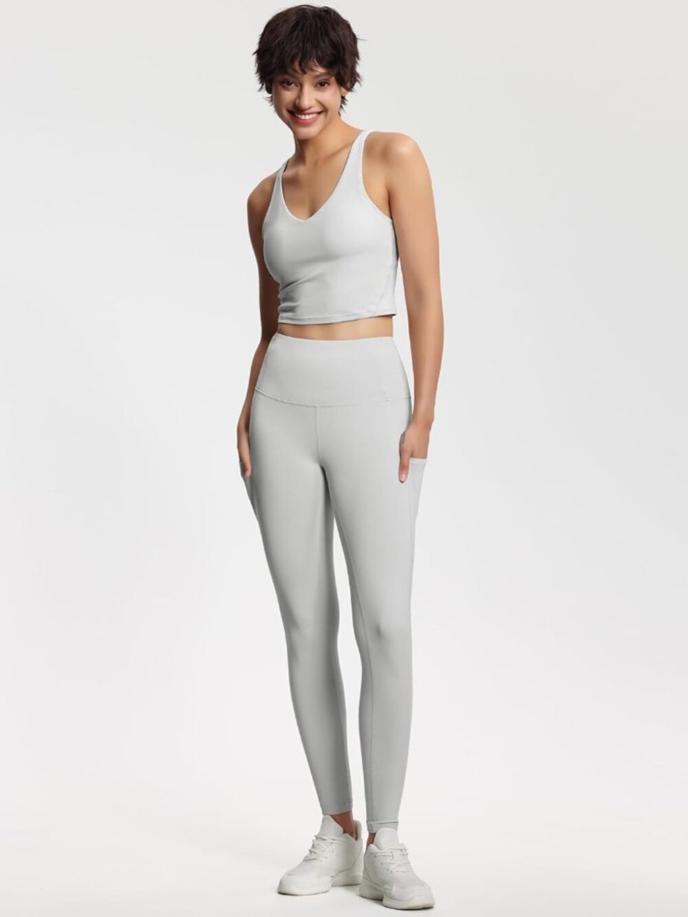 Women's Bright Grey Thick High Waist Tummy Control Workout Yoga Leggings - Picture 7 of 7